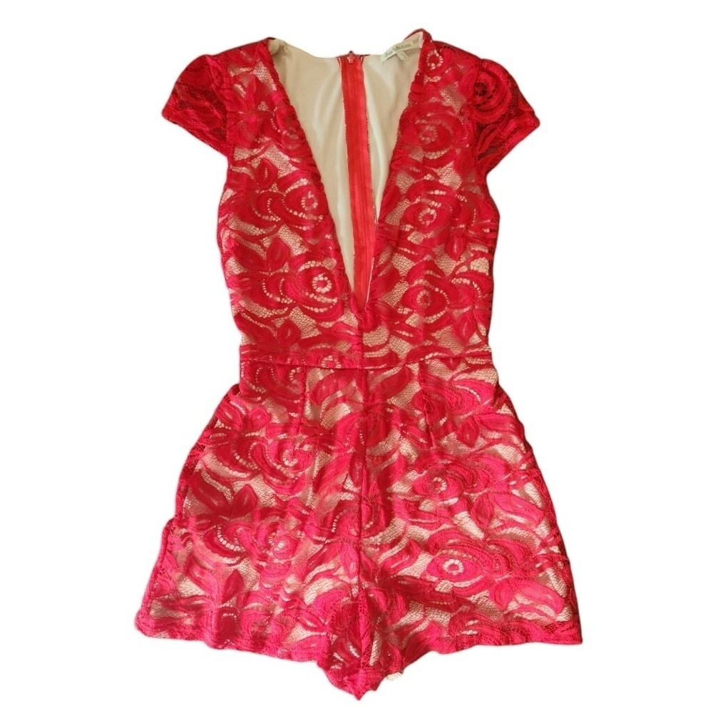Charlotte Russe Red Lace Romper Extra Small